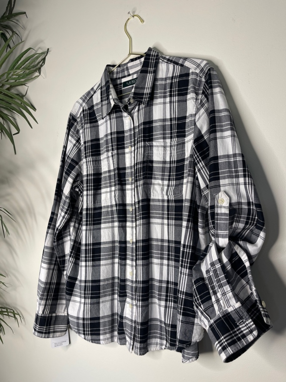 LAUREN RALPH LAUREN | Black & White Plaid | 100% Cotton | XL